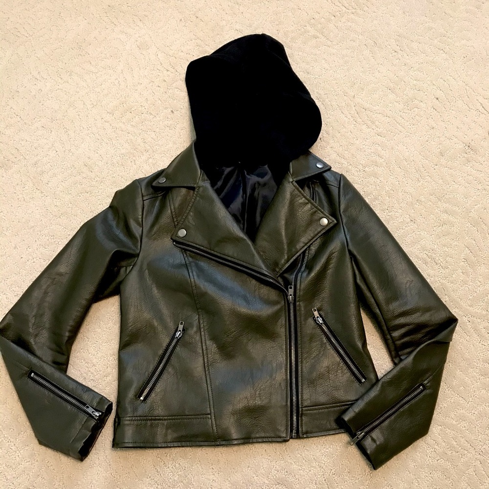 Army green pleather moto jacket